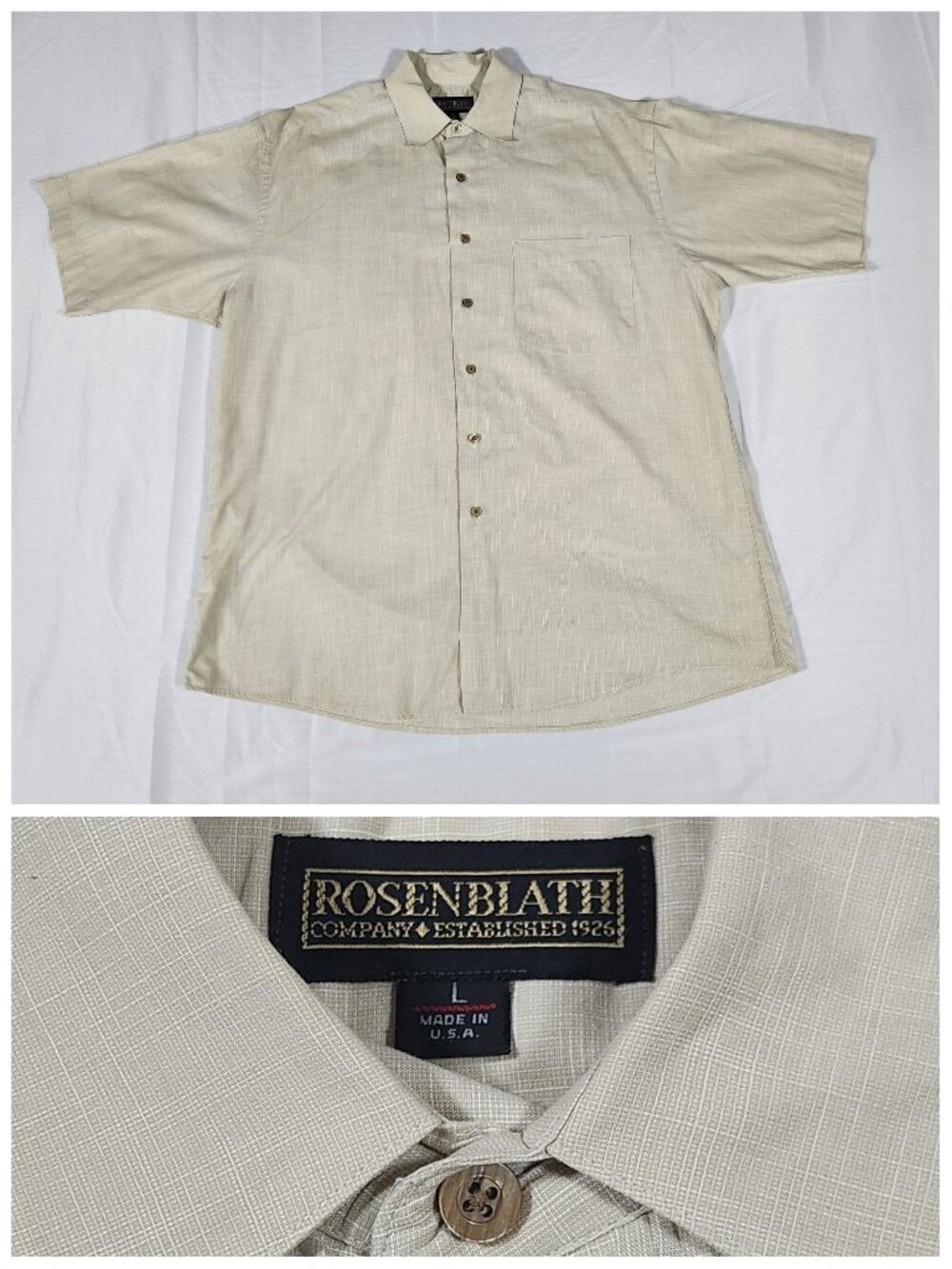 Rosenblath Men's Large Short Sleeve Button Down Shirt Beige